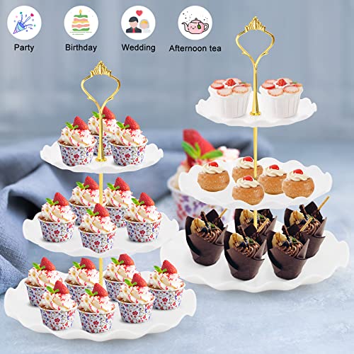 Coitak 5 Pieces Cupcake Stand Set, 2 Pieces 3 Tier Cupcake Stands 3 Pieces Appetizer Trays, Dessert Tower Tray for Tea Party, Baby Shower and Wedding