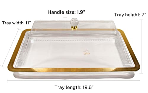 Glitz Rectangle Acrylic Cake Stand with Dome Lucite Serving Tray with Lid Wedding Cake Stand with Cover Desert Stands with Doilies Pastry Display Tray Party Cake Plate with Dome Cookie Tray