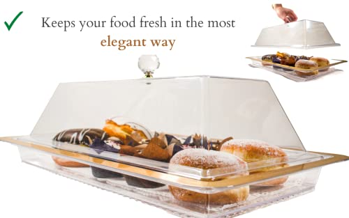 Glitz Rectangle Acrylic Cake Stand with Dome Lucite Serving Tray with Lid Wedding Cake Stand with Cover Desert Stands with Doilies Pastry Display Tray Party Cake Plate with Dome Cookie Tray