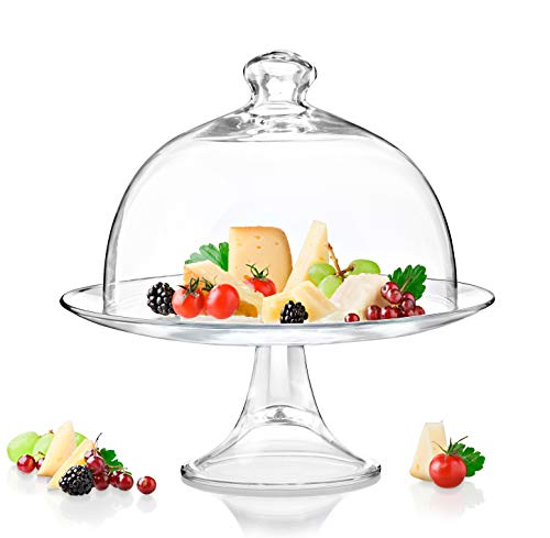 Footed Plate - with Dome - Glass - Perfect for Cake - Cookies - Fruit - Classic Clear - Plate is 13 " Diameter - Dome is 11" Diameter - Made in Europe - by Barski