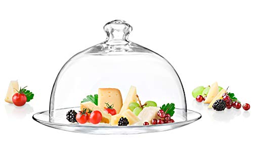 Cake Dome with Plate - Glass - Perfect for Cake - Cookies - Fruit - Plate is 13" Diameter - Dome is 11" Diameter Made in Europe - by Barski