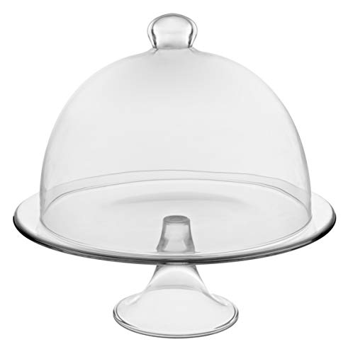 Footed Plate - with Dome - Glass - Perfect for Cake - Cookies - Fruit - Classic Clear - Plate is 13 " Diameter - Dome is 11" Diameter - Made in Europe - by Barski