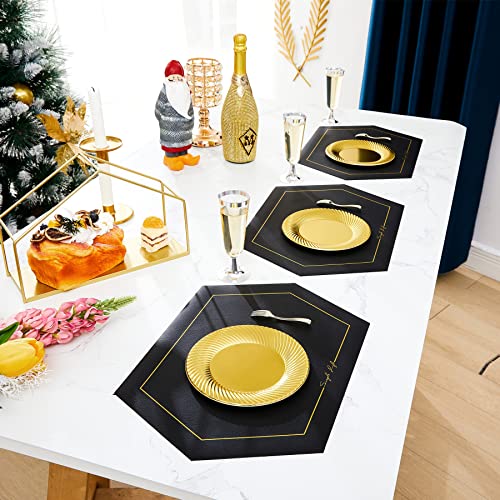 N9R 60pcs Gold Plastic Dessert Plates with Mini Forks, Include 30pcs Disposable Dessert Plates 7 inch, 30pcs Gold Appetizer Forks 3.94 inch, Premium and Comfortable for Wedding Birthday Party