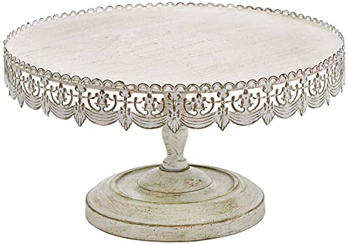 Deco 79 Farmhouse Metal Round Cake Stand, 16" x 16" x 9", White