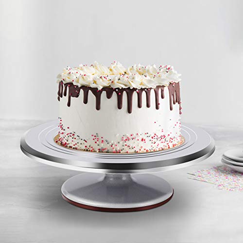 Puroma Aluminium Alloy Rotating Cake Turntable 12'' Revolving Cake Stand with Non-Slipping Silicone Bottom, Ideal Cake Decorating Supply for Cake Decorations, Pastries and Cupcakes