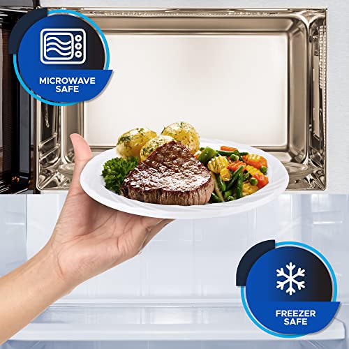 PAMI Premium Disposable Plastic Plates [Pack of 100] - 6” White Party Plates For Dinner Desserts Appetizers- Heavy-Duty Microwavable Plates In Bulk For Any Occasion- Elegant Plastic Dinnerware Set