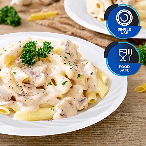 PAMI Premium Disposable Plastic Plates [Pack of 100] - 6” White Party Plates For Dinner Desserts Appetizers- Heavy-Duty Microwavable Plates In Bulk For Any Occasion- Elegant Plastic Dinnerware Set