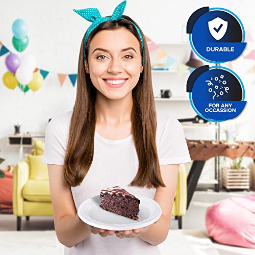 PAMI Premium Disposable Plastic Plates [Pack of 100] - 6” White Party Plates For Dinner Desserts Appetizers- Heavy-Duty Microwavable Plates In Bulk For Any Occasion- Elegant Plastic Dinnerware Set