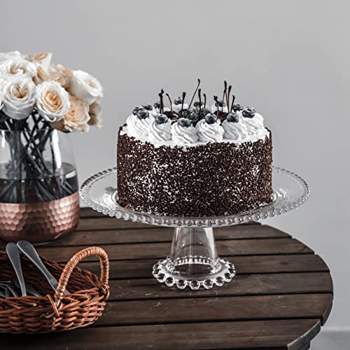 1500° C TABLETOP Milk Crystal Cake Stand Pearl Collection Clear Glass 8.2 inch Cake Stands for Dessert Table Footed Round Plate for Wedding Bridal Shower Dessert Stands Table