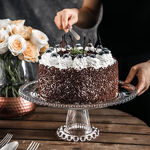 1500° C TABLETOP Milk Crystal Cake Stand Pearl Collection Clear Glass 8.2 inch Cake Stands for Dessert Table Footed Round Plate for Wedding Bridal Shower Dessert Stands Table