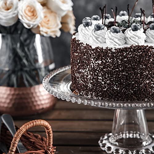 1500° C TABLETOP Milk Crystal Cake Stand Pearl Collection Clear Glass 8.2 inch Cake Stands for Dessert Table Footed Round Plate for Wedding Bridal Shower Dessert Stands Table