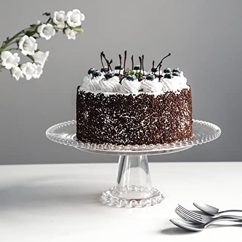 1500° C TABLETOP Milk Crystal Cake Stand Pearl Collection Clear Glass 8.2 inch Cake Stands for Dessert Table Footed Round Plate for Wedding Bridal Shower Dessert Stands Table