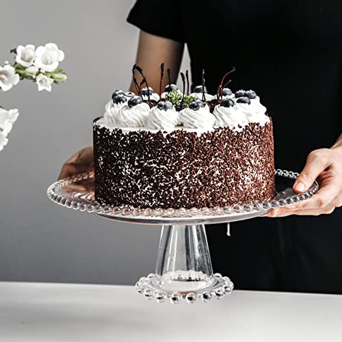 1500° C TABLETOP Milk Crystal Cake Stand Pearl Collection Clear Glass 8.2 inch Cake Stands for Dessert Table Footed Round Plate for Wedding Bridal Shower Dessert Stands Table