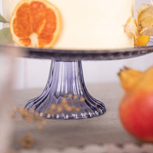 KMwares 9" D Colored Glass Round Cake Stand, Serving Platter, Multifunctional Dessert Plate with Beautiful Lavender Color for Wedding, Birthday Party, Kicthen Baking Ware