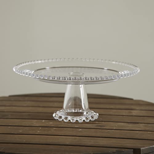 1500° C TABLETOP Milk Crystal Cake Stand Pearl Collection Clear Glass 8.2 inch Cake Stands for Dessert Table Footed Round Plate for Wedding Bridal Shower Dessert Stands Table