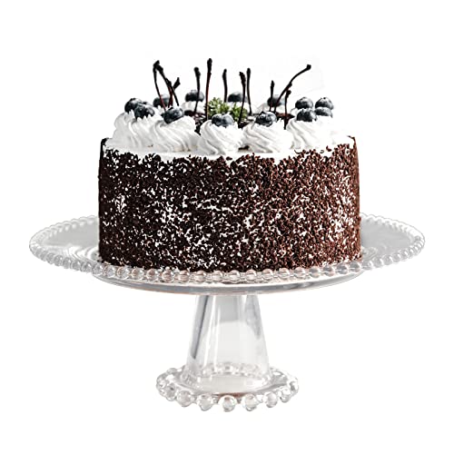 1500° C TABLETOP Milk Crystal Cake Stand Pearl Collection Clear Glass 8.2 inch Cake Stands for Dessert Table Footed Round Plate for Wedding Bridal Shower Dessert Stands Table