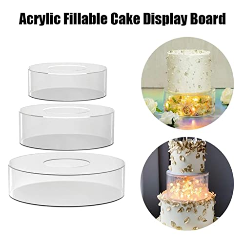 Cake Stand, Acrylic Cake Stand Set, Clear Fillable Cake Cupcake Stand, Multi-Functional Cake Riser Stand, Large Round Display Stands for Cake, Hollow Acrylic Riser for Cake Cupcake Birthday Wedding