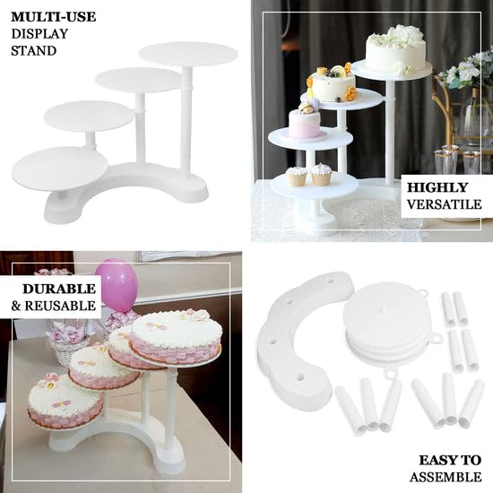 Efavormart 4-Tier Half Moon White Plastic Cake Dessert Stand, 4-Shelf Cupcake Display - 17" Tall