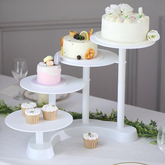 Efavormart 4-Tier Half Moon White Plastic Cake Dessert Stand, 4-Shelf Cupcake Display - 17" Tall