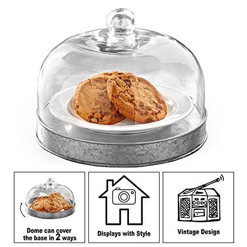Glass Domed Serving Plate for Confectionery and Baked Goods - Galvanized