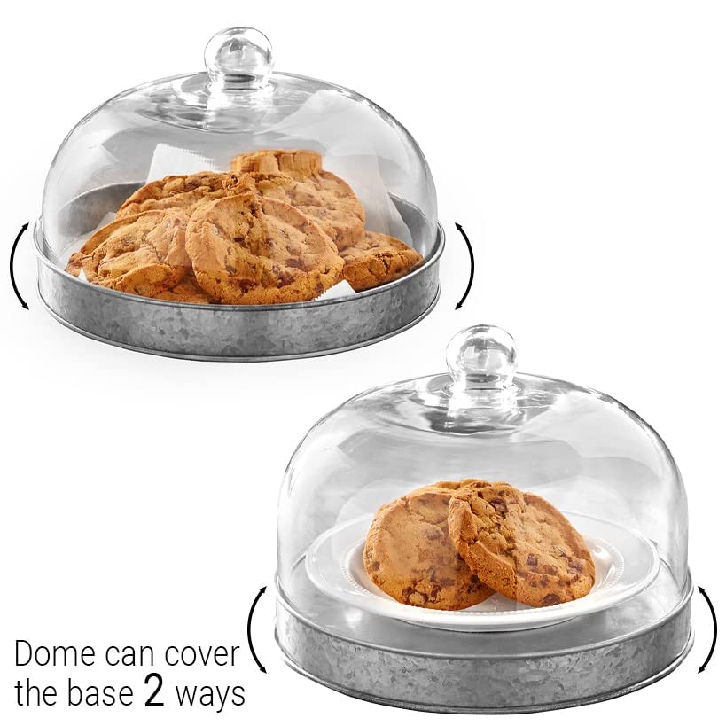 Glass Domed Serving Plate for Confectionery and Baked Goods - Galvanized