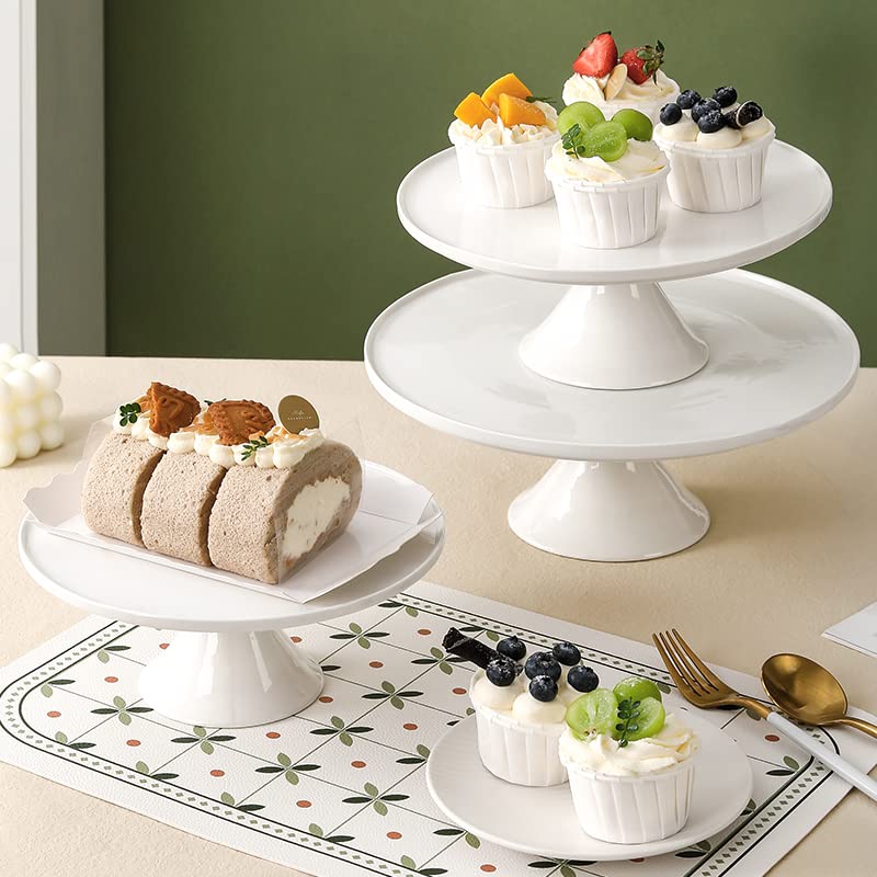 8.86-Inch Porcelain Cake Stand, Round Dessert Stand, Cake Stand for Dessert Table, White Round Ceramic Dessert Display Stands Cupcake Holder, Cupcake Stand for Wedding, Birthday Party, Baby Shower