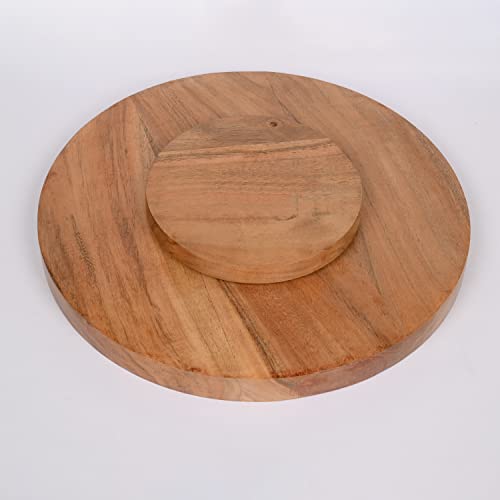 EDHAS Acacia Wood Cake Stand - Wooden Cake Stand Turntable for Table, Pantry, Fridge, Refrigerator, Countertop (12" x 12" x 2")