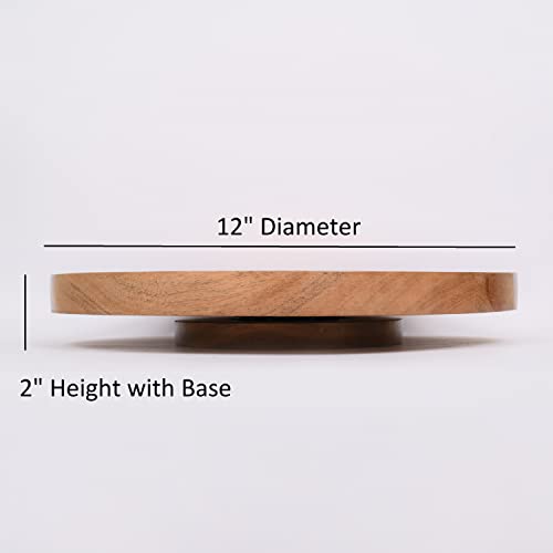 EDHAS Acacia Wood Cake Stand - Wooden Cake Stand Turntable for Table, Pantry, Fridge, Refrigerator, Countertop (12" x 12" x 2")