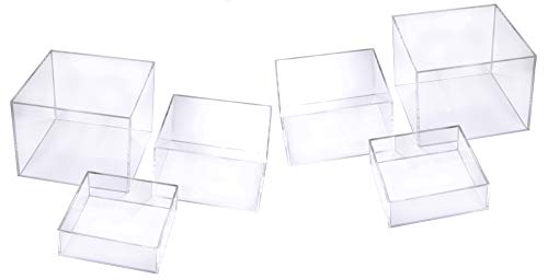 2 Sets of 3 Crystal Clear Acrylic Cube Display Nesting Risers with Hollow Bottoms, Transparent