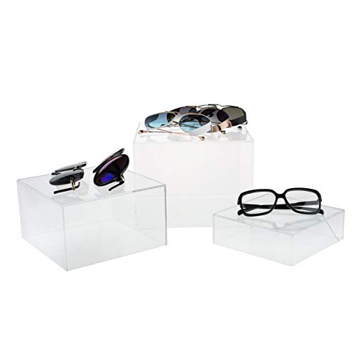 2 Sets of 3 Crystal Clear Acrylic Cube Display Nesting Risers with Hollow Bottoms, Transparent