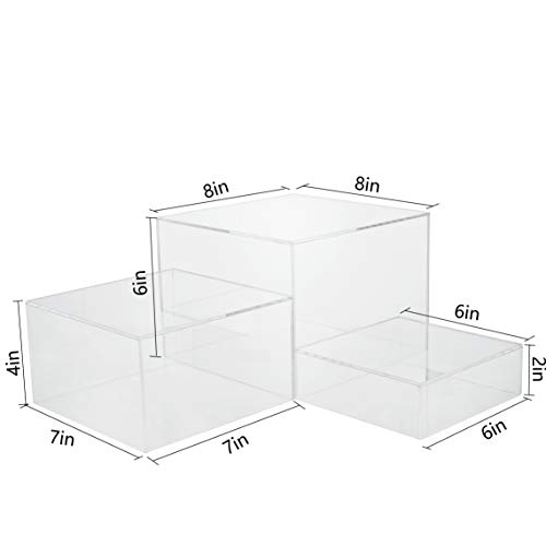 2 Sets of 3 Crystal Clear Acrylic Cube Display Nesting Risers with Hollow Bottoms, Transparent