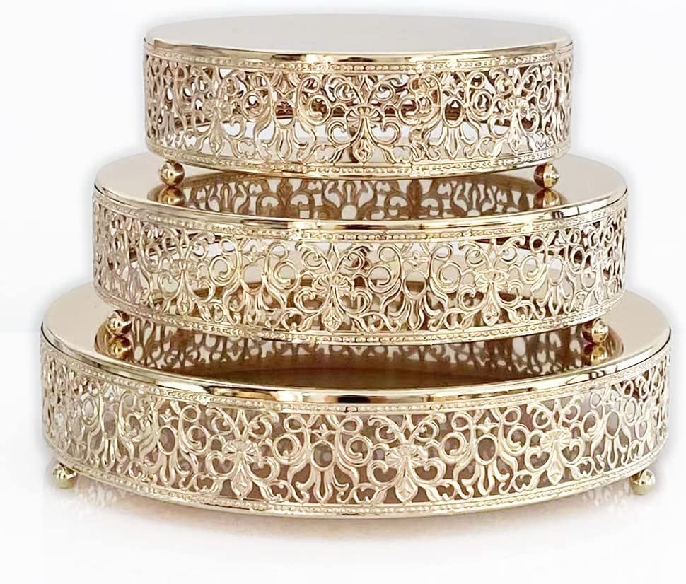 Cake Stand Set of 3 Metal Cupcake Stands Dessert Display Plate for Wedding Party Birthday. (Gold)