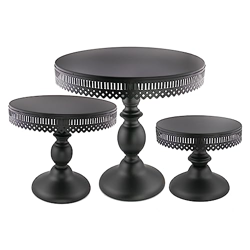 3-Set Cake Stand Round Cake Stands for Halloween Decorations Wedding Event Birthday Party Baby Shower (Black)