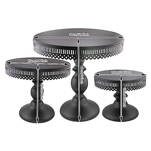 3-Set Cake Stand Round Cake Stands for Halloween Decorations Wedding Event Birthday Party Baby Shower (Black)