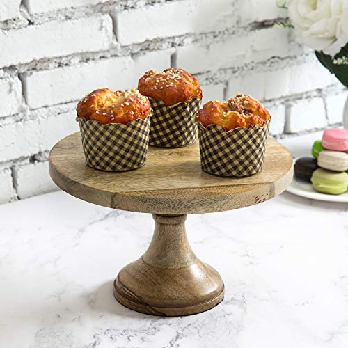 MyGift Solid Mango Wood Pedestal Cake Stand, 10 Inch Round Dessert Cupcake Holder Stand - Handcrafted in India