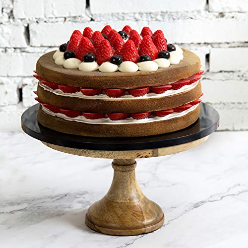 MyGift Solid Mango Wood Pedestal Cake Stand, 10 Inch Round Dessert Cupcake Holder Stand - Handcrafted in India