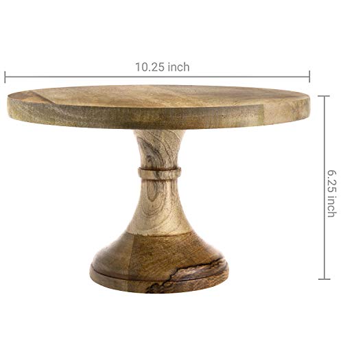 MyGift Solid Mango Wood Pedestal Cake Stand, 10 Inch Round Dessert Cupcake Holder Stand - Handcrafted in India