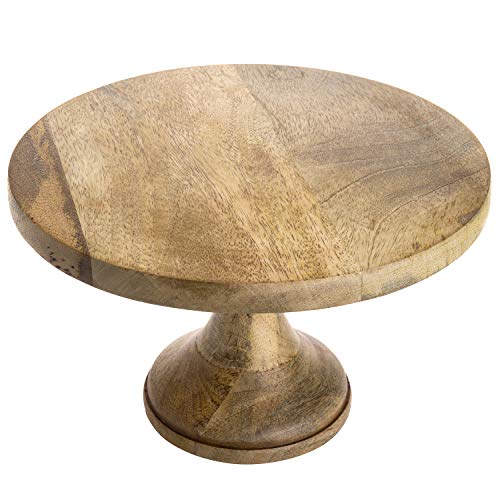 MyGift Solid Mango Wood Pedestal Cake Stand, 10 Inch Round Dessert Cupcake Holder Stand - Handcrafted in India