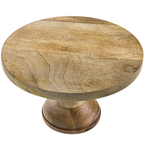 MyGift Solid Mango Wood Pedestal Cake Stand, 10 Inch Round Dessert Cupcake Holder Stand - Handcrafted in India