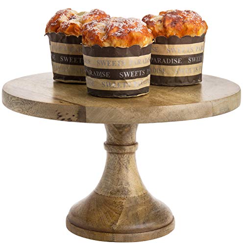 MyGift Solid Mango Wood Pedestal Cake Stand, 10 Inch Round Dessert Cupcake Holder Stand - Handcrafted in India