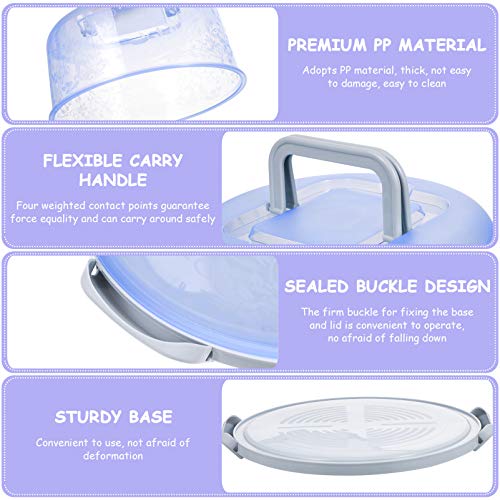 DOITOOL Plastic Cake Carrier with Collapsible Handle for 8inch Cake, Portable Round Cake Container for Transport, Cake Keeper with Cover and Latch for Cakes, Pies, Cupcakes, Muffins Dessert (Blue)