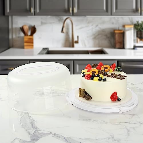 DZ CLAN Cake Carrier with Lid and Handle, Round Cupcake Holder with Lid, Cake Container Set of 2 (10+8 inches),10" Round Cake Container Holder with Cover