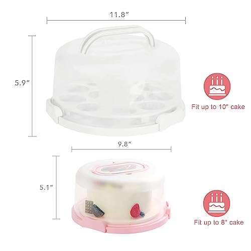 DZ CLAN Cake Carrier with Lid and Handle, Round Cupcake Holder with Lid, Cake Container Set of 2 (10+8 inches),10" Round Cake Container Holder with Cover