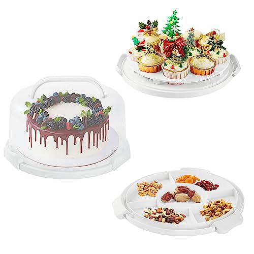 DZ CLAN Cake Carrier with Lid and Handle, Round Cupcake Holder with Lid, Cake Container Set of 2 (10+8 inches),10" Round Cake Container Holder with Cover