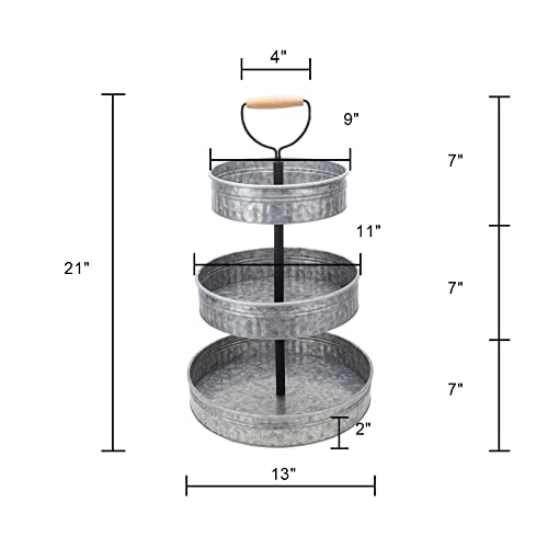 Vipush Farmhouse Metal Tiered Tray, Rustic Galvanized 3 Tiered Serving Stand, Three Tier Serving Tray with Handle for Kitchen, Party or Home Decor