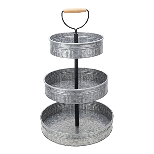 Vipush Farmhouse Metal Tiered Tray, Rustic Galvanized 3 Tiered Serving Stand, Three Tier Serving Tray with Handle for Kitchen, Party or Home Decor
