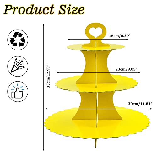 GothaBach 3-Tier Cardboard Cupcake Stand, Round Dessert Tree Display Tower, 3-Tier Cupcake Holder for Weddings, Birthdays, Parties (Yellow)