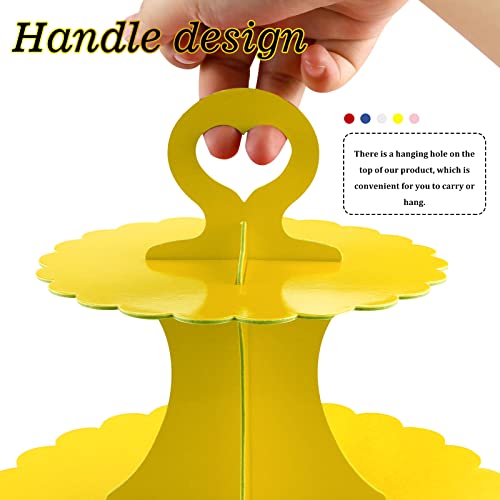 GothaBach 3-Tier Cardboard Cupcake Stand, Round Dessert Tree Display Tower, 3-Tier Cupcake Holder for Weddings, Birthdays, Parties (Yellow)