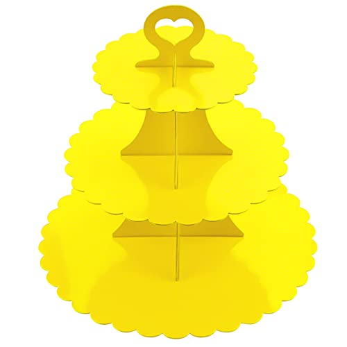 GothaBach 3-Tier Cardboard Cupcake Stand, Round Dessert Tree Display Tower, 3-Tier Cupcake Holder for Weddings, Birthdays, Parties (Yellow)