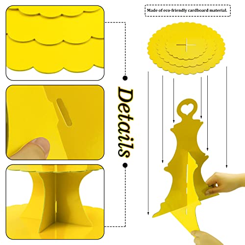 GothaBach 3-Tier Cardboard Cupcake Stand, Round Dessert Tree Display Tower, 3-Tier Cupcake Holder for Weddings, Birthdays, Parties (Yellow)